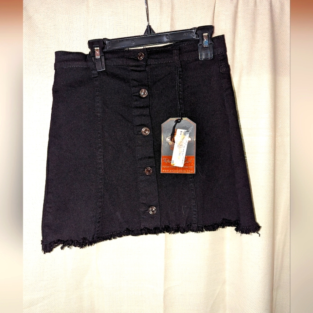 NEW Mini Skirt, Small, Denim with Fringe